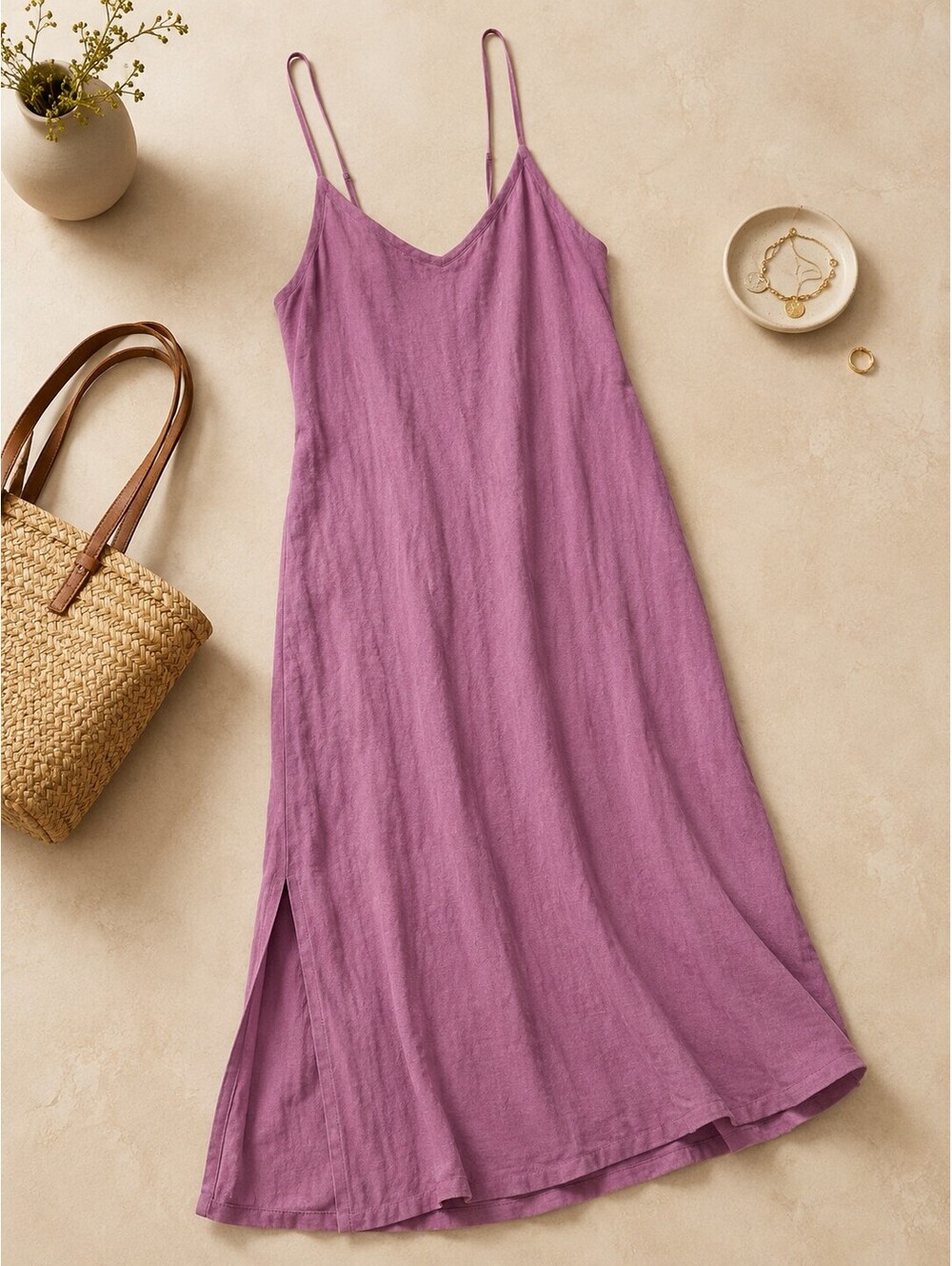 Splendid Breeze Dress Muted Purple Rayon Linen Blend Maxi Slip Size M/L